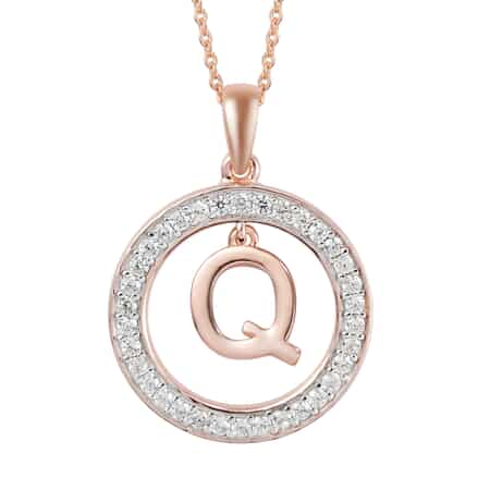 Natural White Zircon Q Pendant Necklace 20 Inches in Vermeil Rose Gold Over Sterling Silver 0.70 ctw image number 0