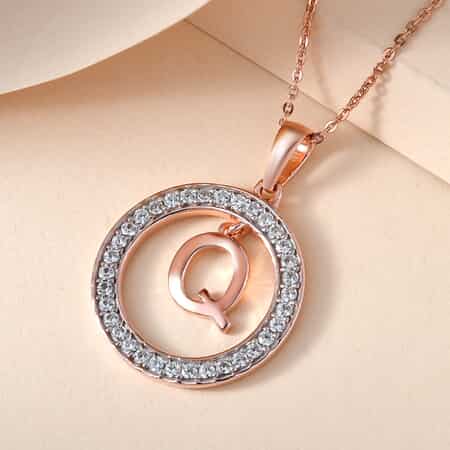 Natural White Zircon Q Pendant Necklace 20 Inches in Vermeil Rose Gold Over Sterling Silver 0.70 ctw image number 1