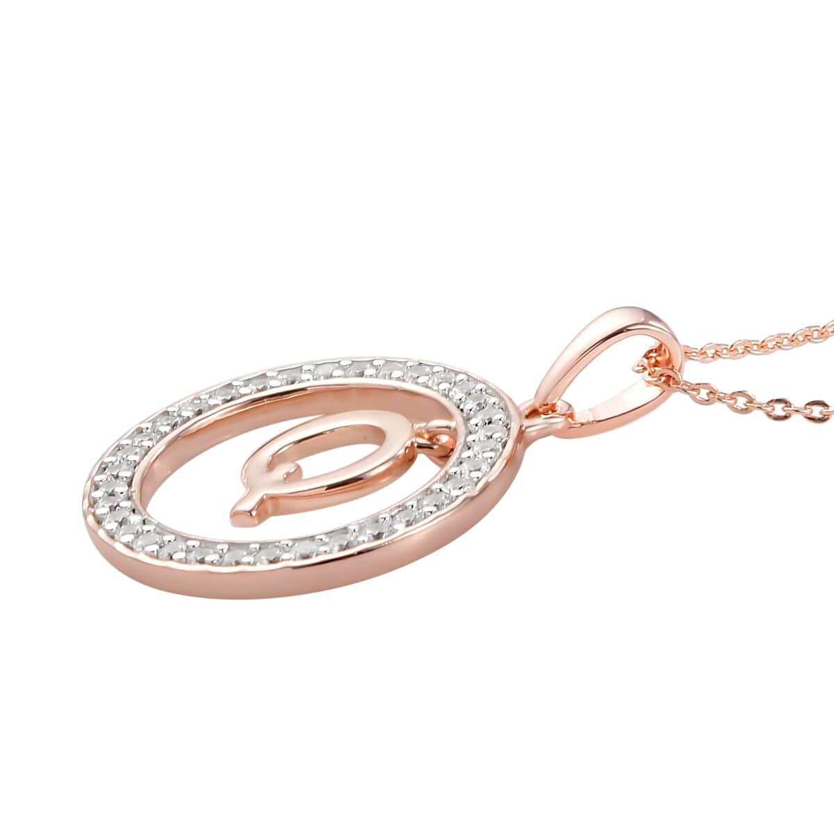 Natural White Zircon Q Pendant Necklace 20 Inches in Vermeil Rose Gold Over Sterling Silver 0.70 ctw image number 3