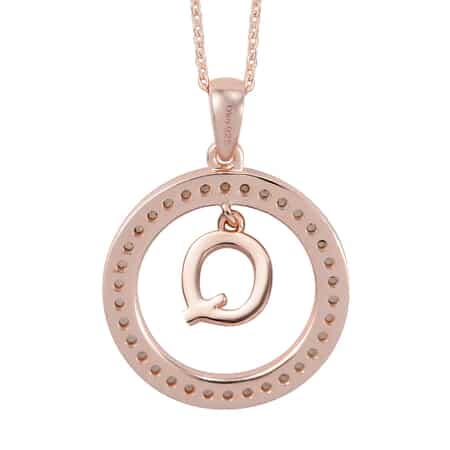 Natural White Zircon Q Pendant Necklace 20 Inches in Vermeil Rose Gold Over Sterling Silver 0.70 ctw image number 4