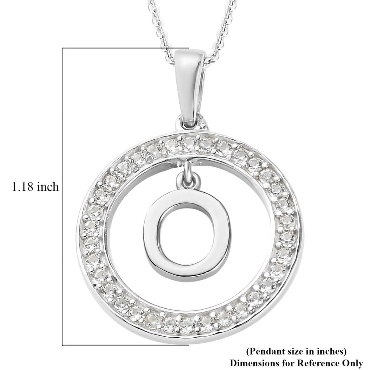 Natural White Zircon Initial O Pendant Necklace 20 Inches in Platinum Over Sterling Silver image number 4