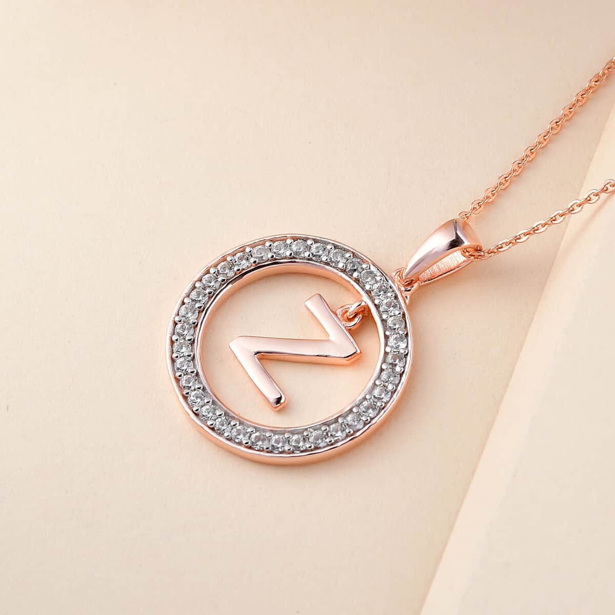 Natural White Zircon Initial Z Pendant Necklace 20 Inches in Vermeil Rose Gold Over Sterling Silver 0.70 ctw image number 1