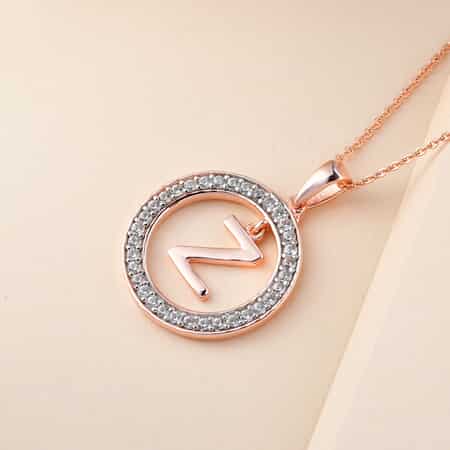 Natural White Zircon Initial Z Pendant Necklace 20 Inches in Vermeil Rose Gold Over Sterling Silver 0.70 ctw image number 1