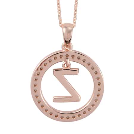 Natural White Zircon Initial Z Pendant Necklace 20 Inches in Vermeil Rose Gold Over Sterling Silver 0.70 ctw image number 4