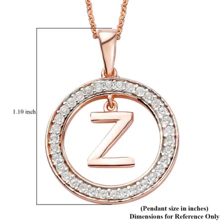 Natural White Zircon Initial Z Pendant Necklace 20 Inches in Vermeil Rose Gold Over Sterling Silver 0.70 ctw image number 6