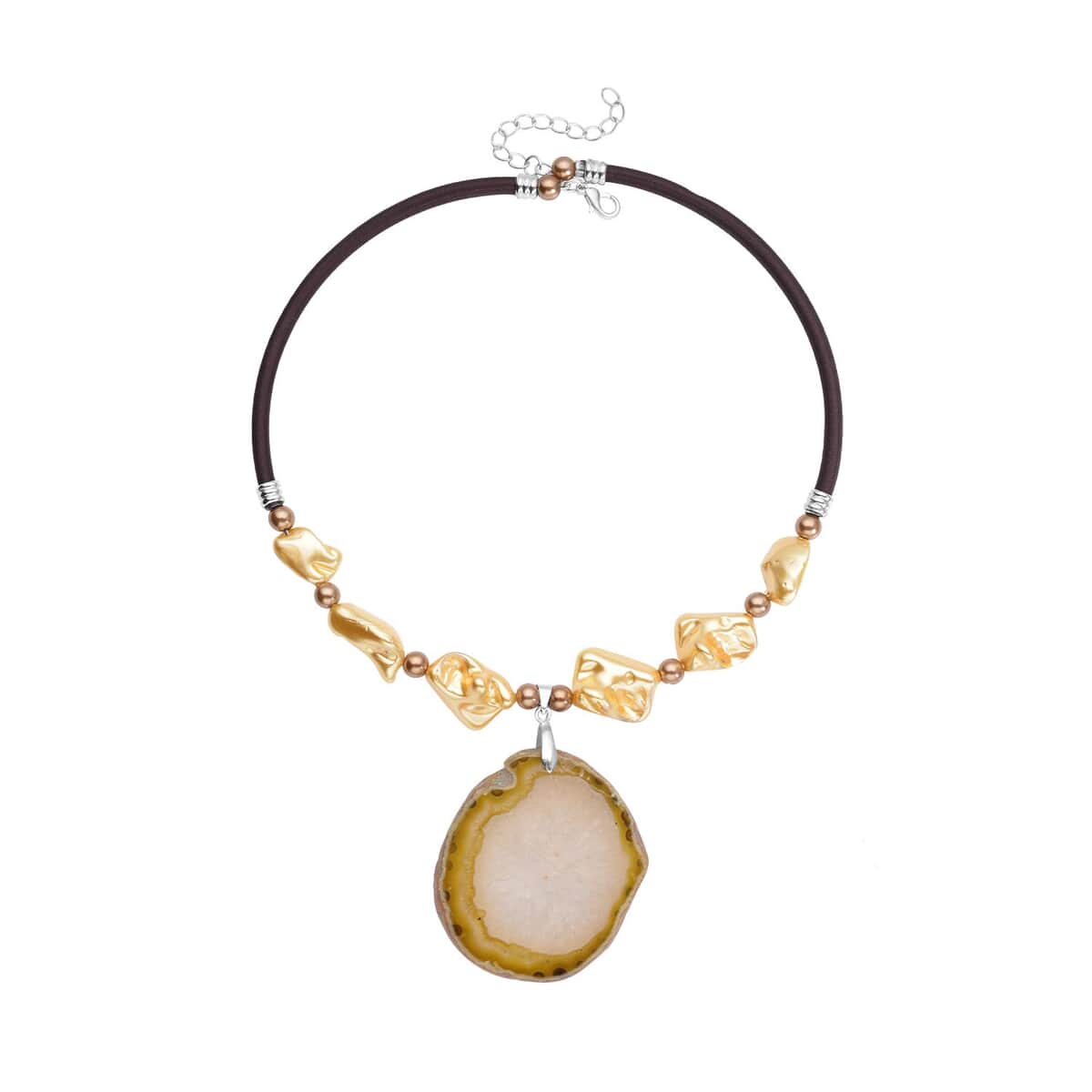 Enhanced Yellow Agate and Golden Color Shell Pearl, Golden Color Glass Necklace 17-19 Inches in Cord and Silvertone 190.00 ctw image number 0