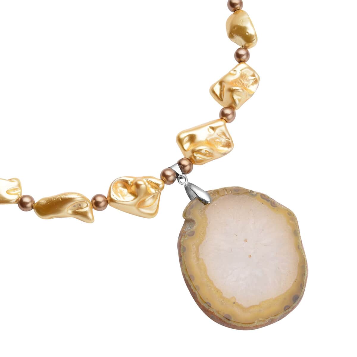 Enhanced Yellow Agate and Golden Color Shell Pearl, Golden Color Glass Necklace 17-19 Inches in Cord and Silvertone 190.00 ctw image number 3