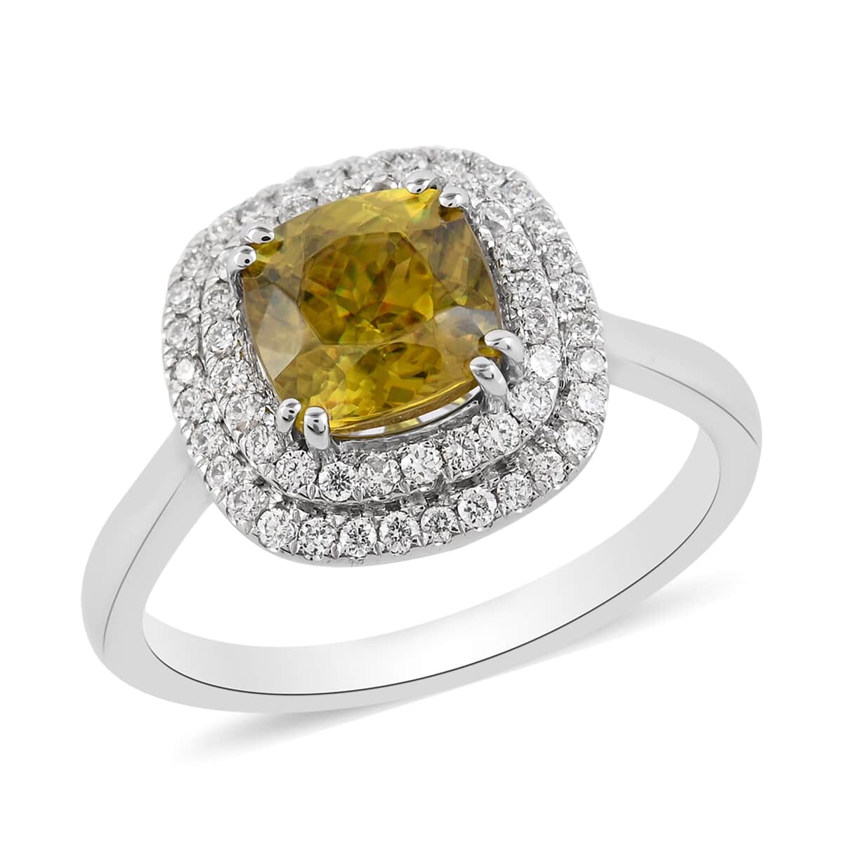 Appraised RHAPSODY 950 Platinum AAAA Sava Sphene and E-F VS Diamond Double Halo Ring 7.02 Grams 2.35 ctw image number 0