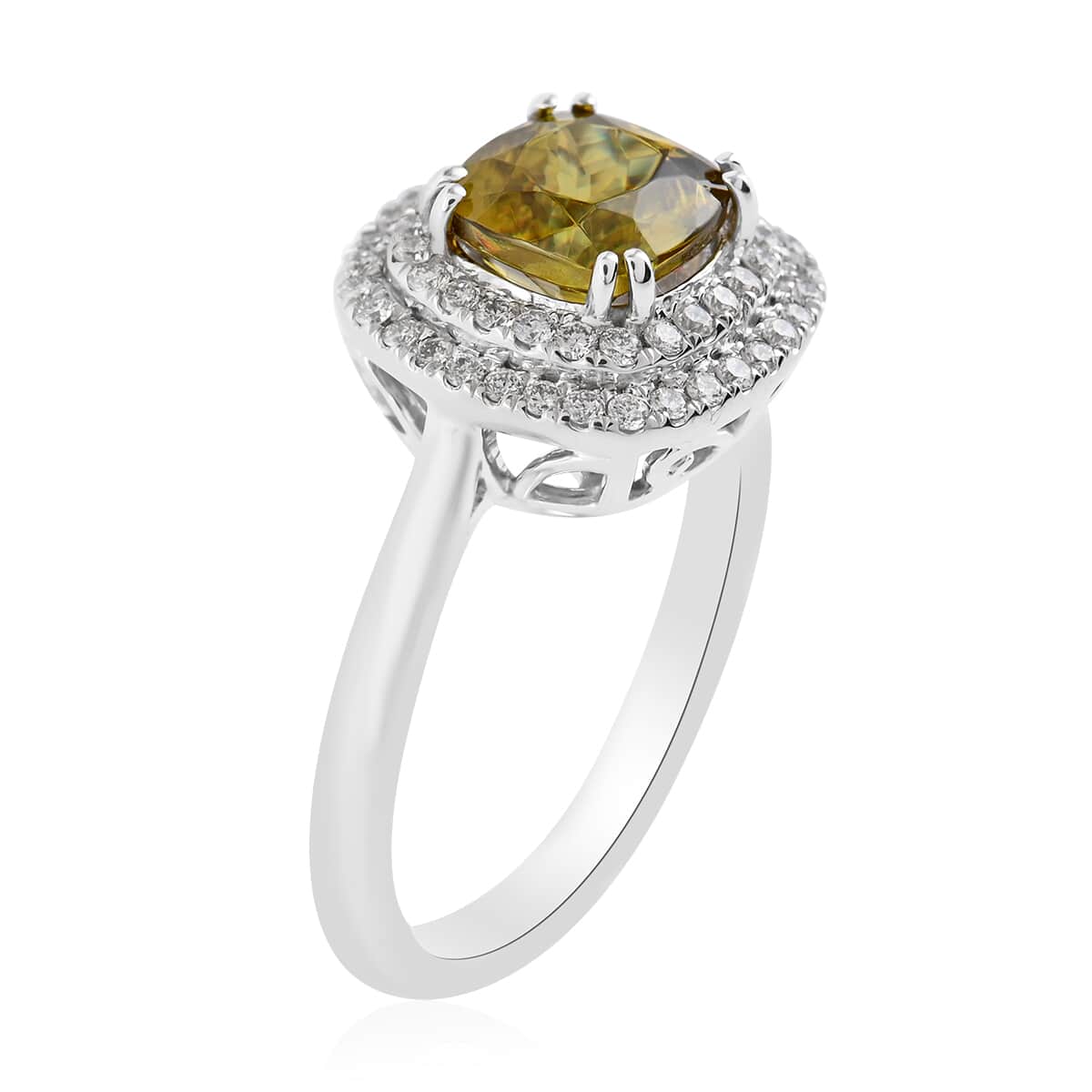 Appraised RHAPSODY 950 Platinum AAAA Sava Sphene and E-F VS Diamond Double Halo Ring 7.02 Grams 2.35 ctw image number 2
