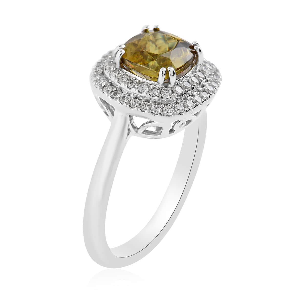 Certified and Appraised Rhapsody 950 Platinum AAAA Sava Sphene and E-F VS Diamond Double Halo Ring (Size 8.0) 7.02 Grams 2.35 ctw image number 2