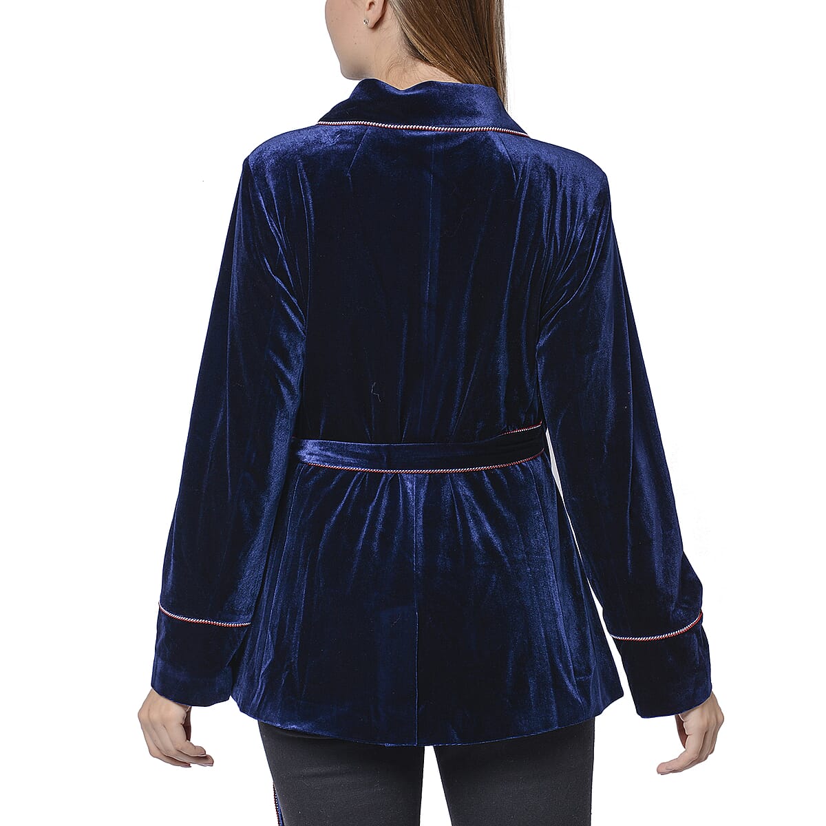Passage Blue Velvet Robe Style Jacket (2X, 97% Polyester & 3% Spandex) image number 1