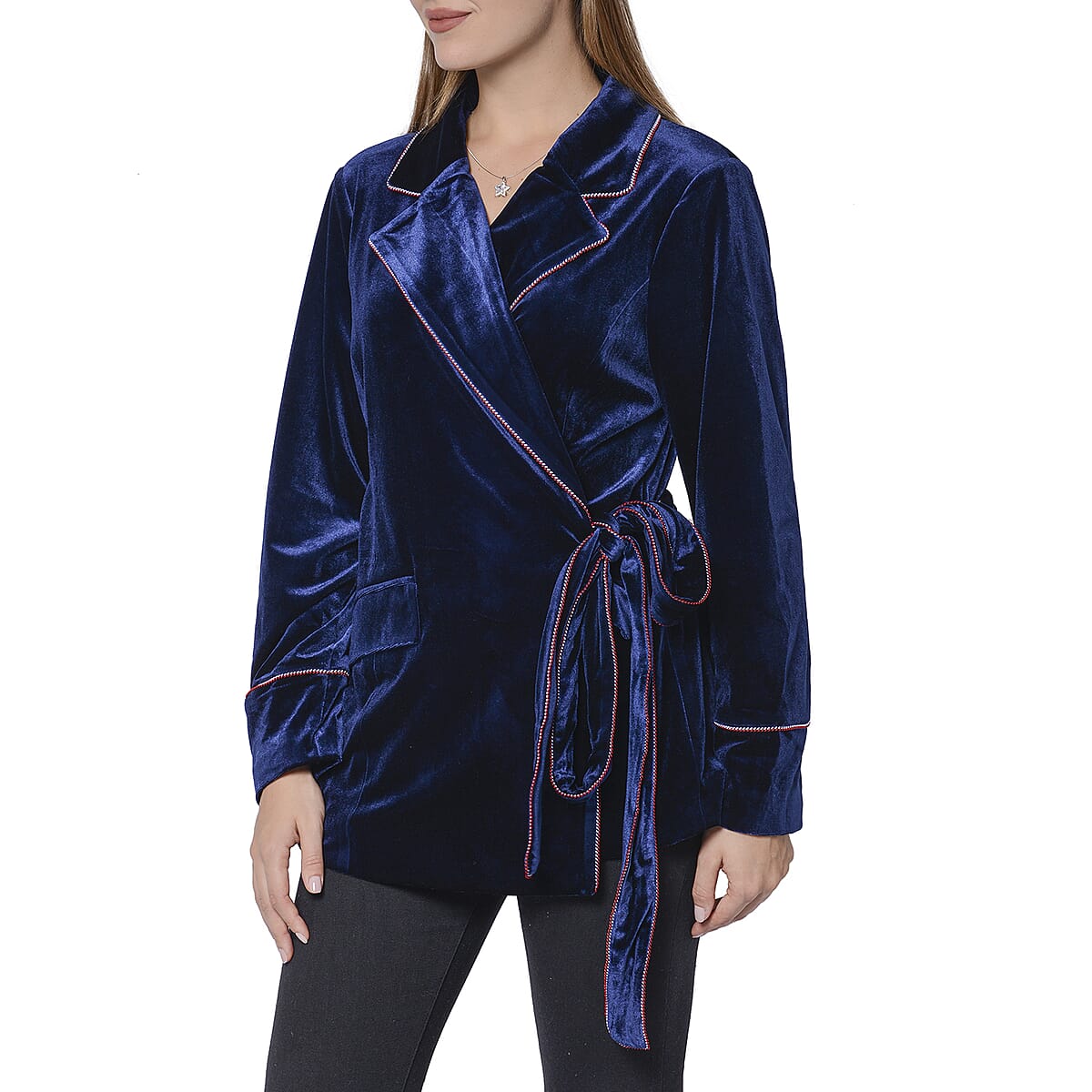 Passage Blue Velvet Robe Style Jacket (2X, 97% Polyester & 3% Spandex) image number 3