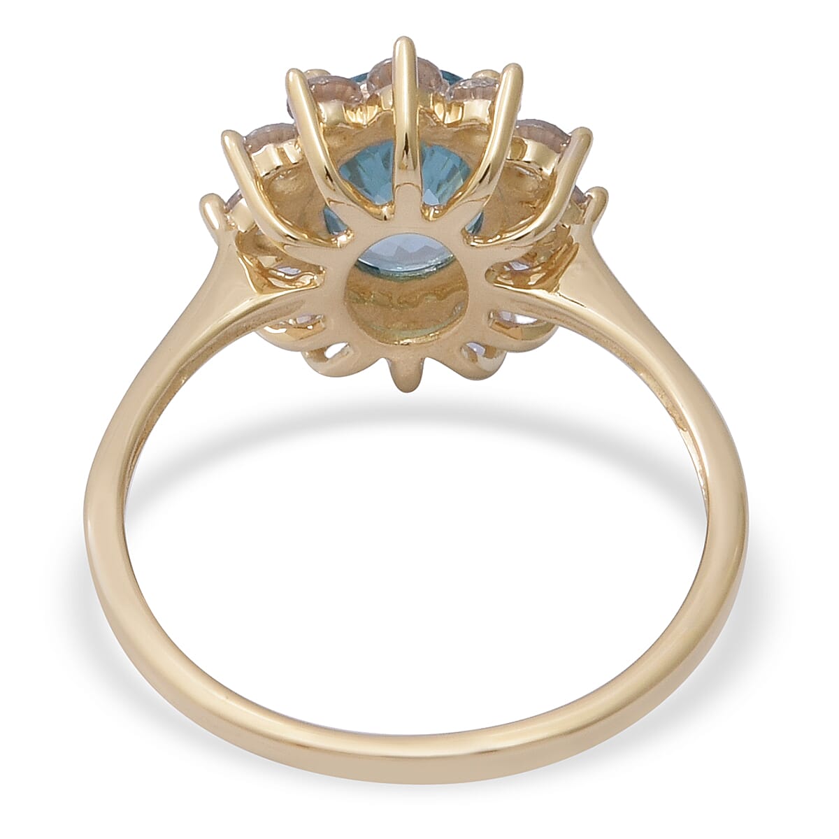 10K Yellow Gold AA Cambodian Blue Zircon and Natural White Zircon Ring (Size 8.0) 2.53 Grams 4.20 ctw image number 3