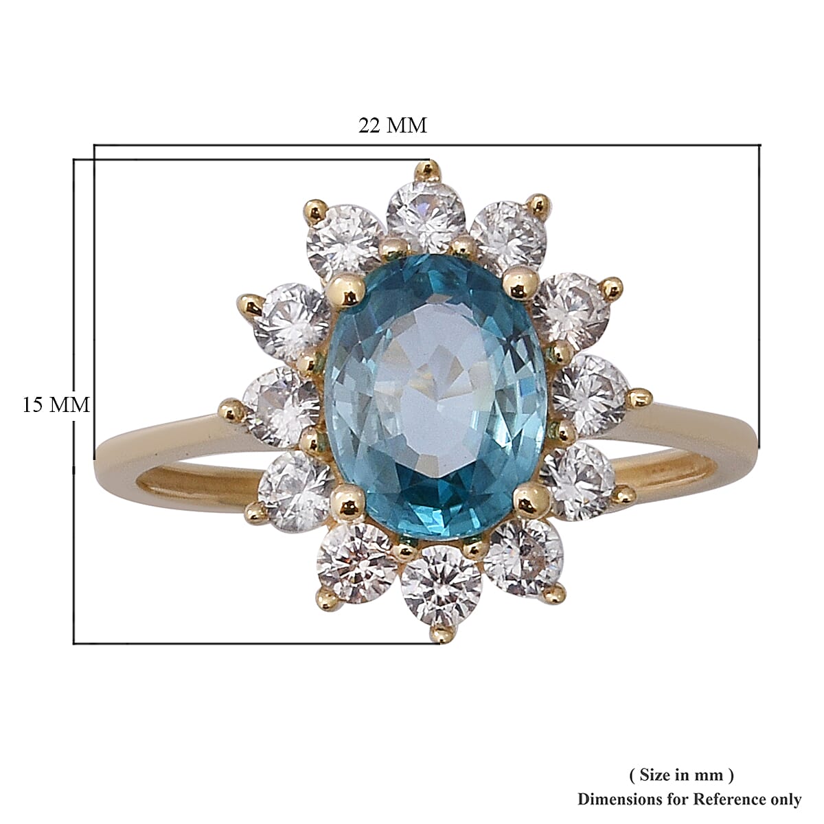 10K Yellow Gold AA Cambodian Blue Zircon and Natural White Zircon Ring (Size 8.0) 2.53 Grams 4.20 ctw image number 4