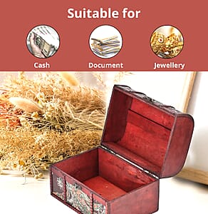 Set of 3 Brown Wooden and Multi Color Paisley Pattern Faux Leather Nesting Treasure Chest with Anti Tarnish, Latch Lock and Handle