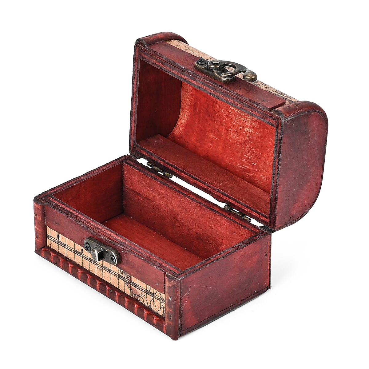 Set of 3 Brown Wooden and Rose Gold World Map Pattern Faux Leather Nesting Treasure Chest with Latch Lock and Handle image number 8