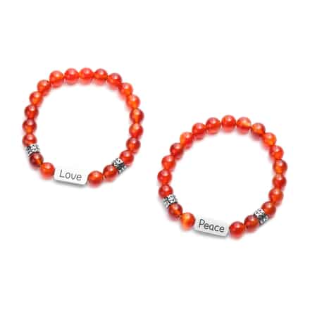Set of 2 Enhanced Red Agate Beaded Bracelet in Stainless Steel 180.00 ctw image number 0