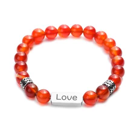 Set of 2 Enhanced Red Agate Beaded Bracelet in Stainless Steel 180.00 ctw image number 1