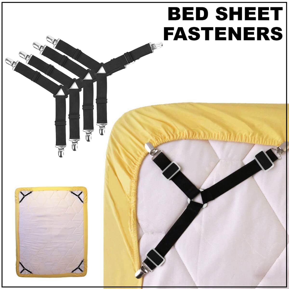 Set of 4-Black Stainless Steel Bed Sheet Fasteners image number 1