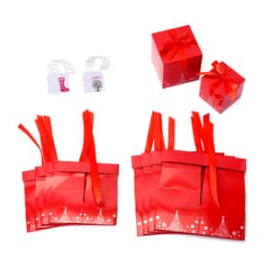 Set of 10pcs Red Paper, Ribbon Bow Snowflakes and Christmas Tree Pattern Gift Box with Christmas Tree Card and Stocking Card