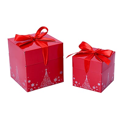 Set of 10pcs Red Paper, Ribbon Bow Snowflakes and Christmas Tree Pattern Gift Box with Christmas Tree Card and Stocking Card
