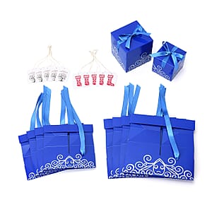 Set of 10pcs Blue Paper, Ribbon Bow Snowflakes and Christmas Tree Pattern Gift Box with Christmas Tree Card and Stocking Card