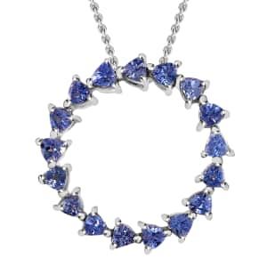 Tanzanite Circle Pendant Necklace (20 Inches) in Platinum Over Sterling Silver