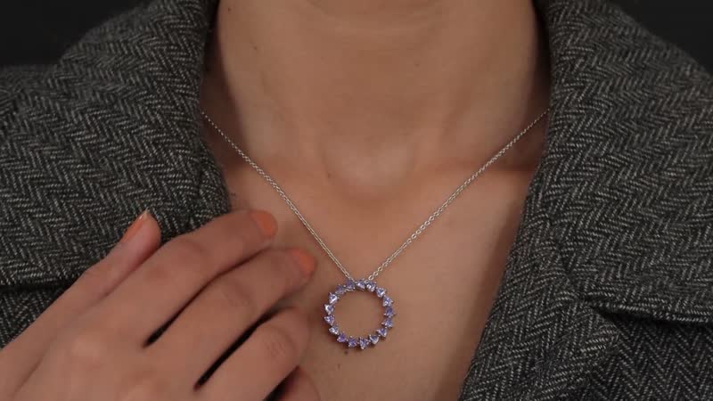 1.75 ctw Tanzanite Circle Pendant Necklace 20 Inch in Platinum Over Sterling Silver