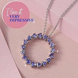 Tanzanite 1.85 ctw Circle Pendant Necklace in Platinum Over Sterling Silver 20 Inches