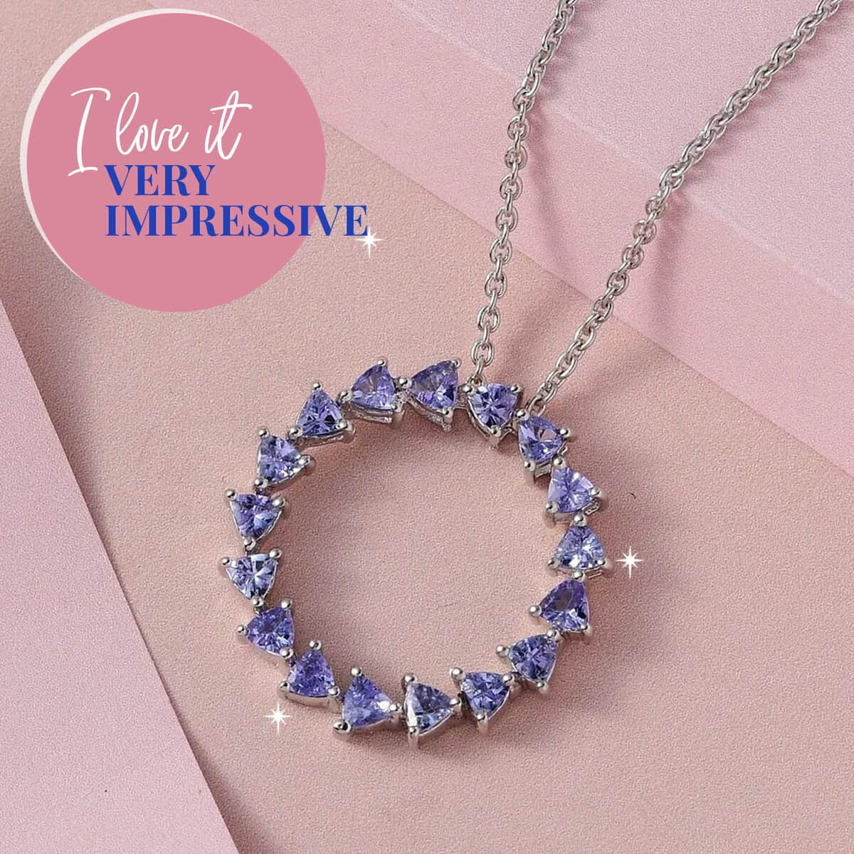 Tanzanite Circle Pendant Necklace (20 Inches) in Platinum Over Sterling Silver image number 1