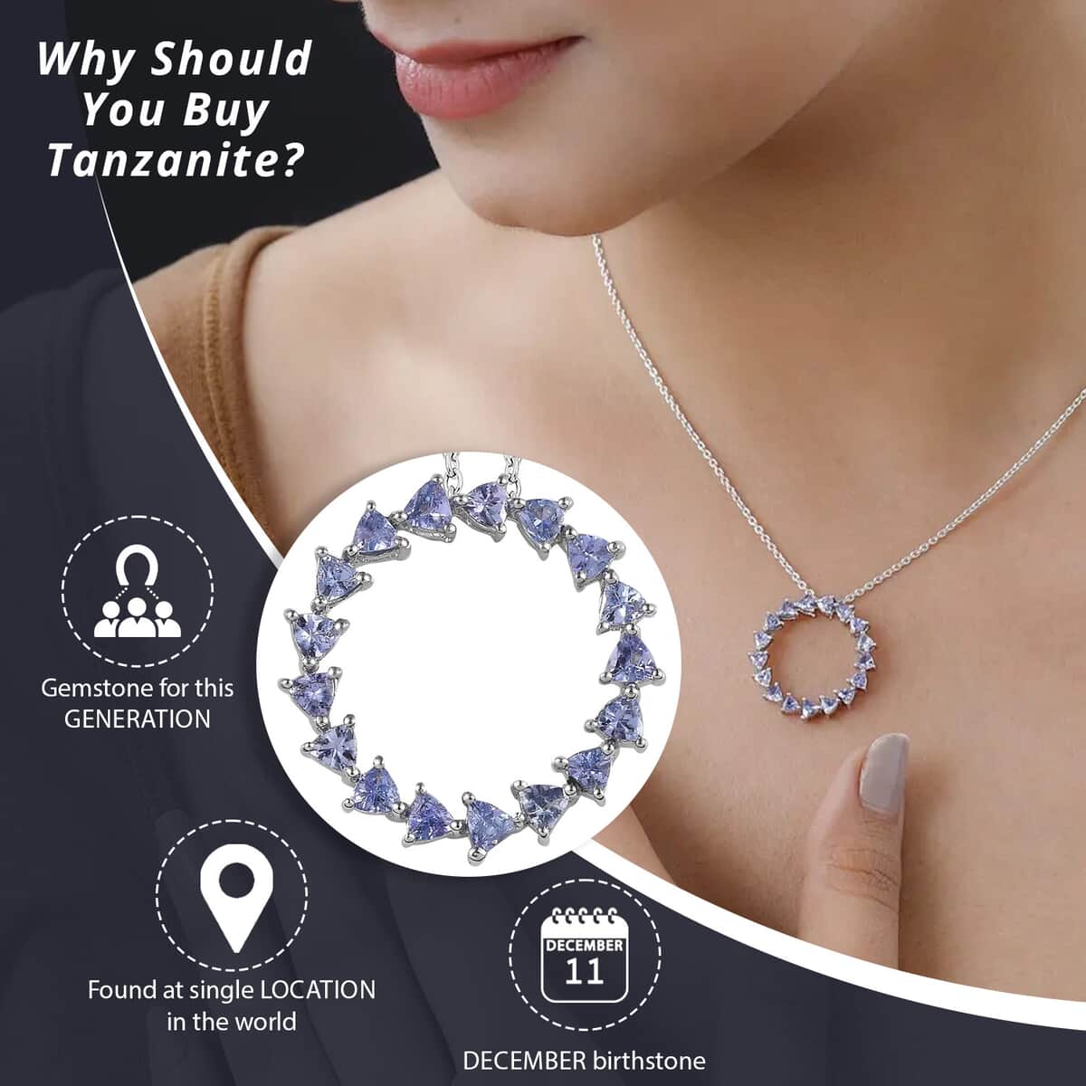 Tanzanite Circle Pendant Necklace (20 Inches) in Platinum Over Sterling Silver image number 2