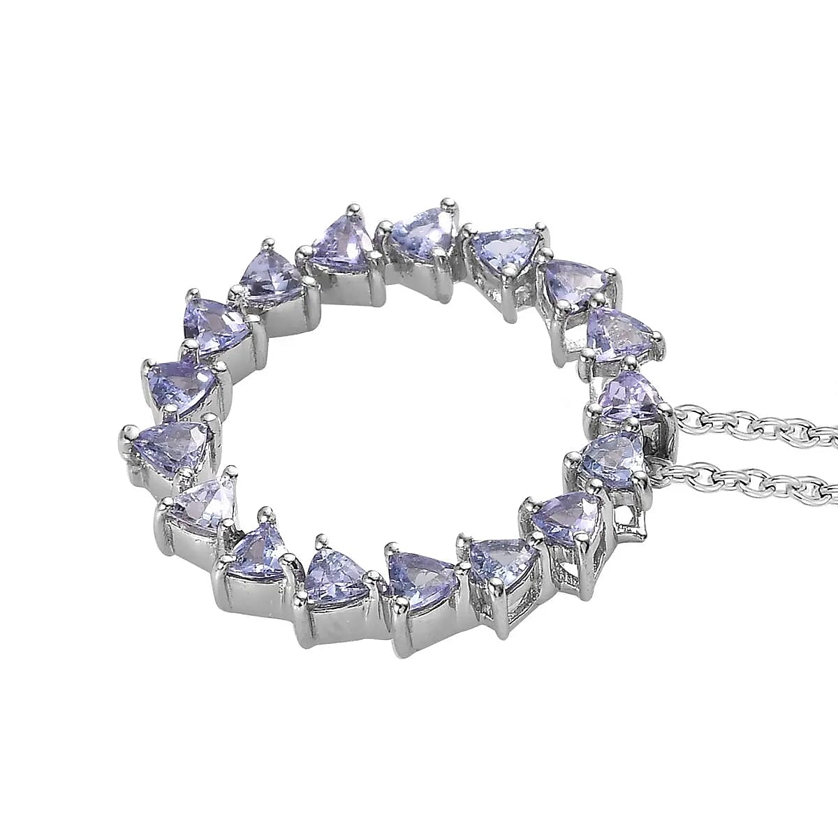 Tanzanite 1.85 ctw Circle Pendant Necklace in Platinum Over Sterling Silver 20 Inches