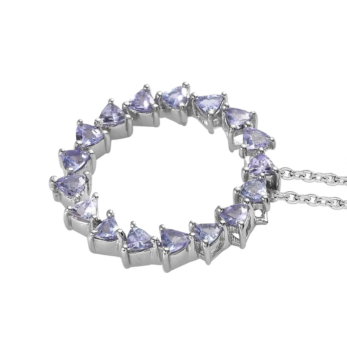 Tanzanite Circle Pendant Necklace (20 Inches) in Platinum Over Sterling Silver image number 4