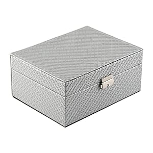 Silver Faux Leather 2 Tier Music Jewelry Box with Dancer