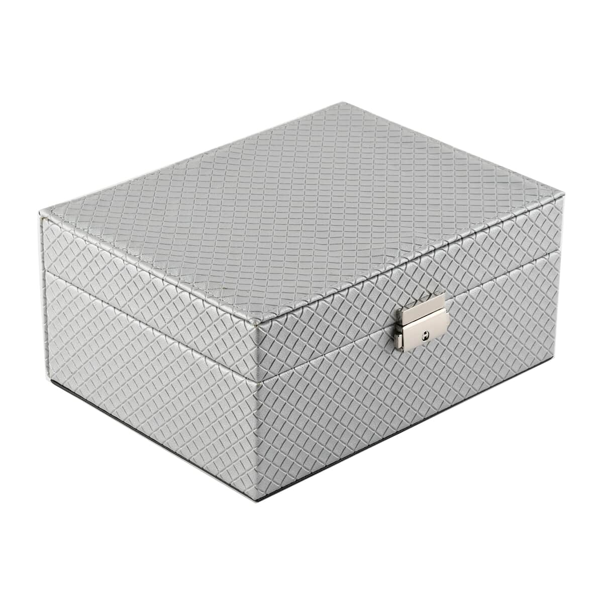 Silver Faux Leather 2 Tier Music Jewelry Box with Dancer image number 0