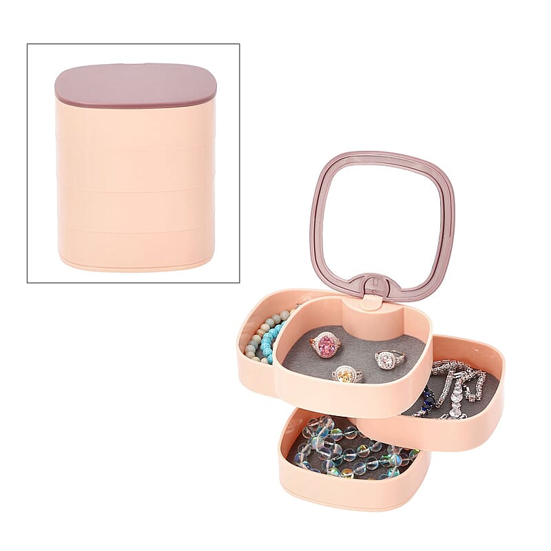 Pink with Purple 360 Degree Rotatable Square Shape 4 Tier Jewelry Organizer with Mirror
