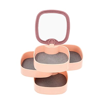 Pink with Purple 360 Degree Rotatable Square Shape 4 Tier Jewelry Organizer with Mirror