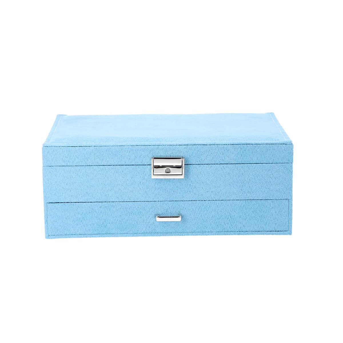 Sky Blue Velvet 2 Tier Jewelry Box with Lock and Key image number 3