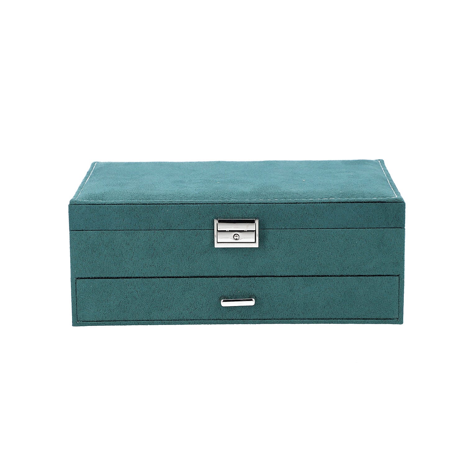 Dark Green Velvet 2 Tier Jewelry Box with Lock and Key