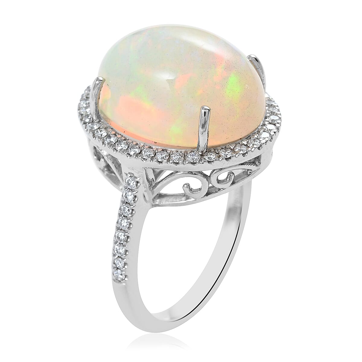 Rhapsody 6.50 ctw AAAA Ethiopian Welo Opal and Diamond E-F VS Halo Ring in 950 Platinum (Size 10.0) 8 Grams