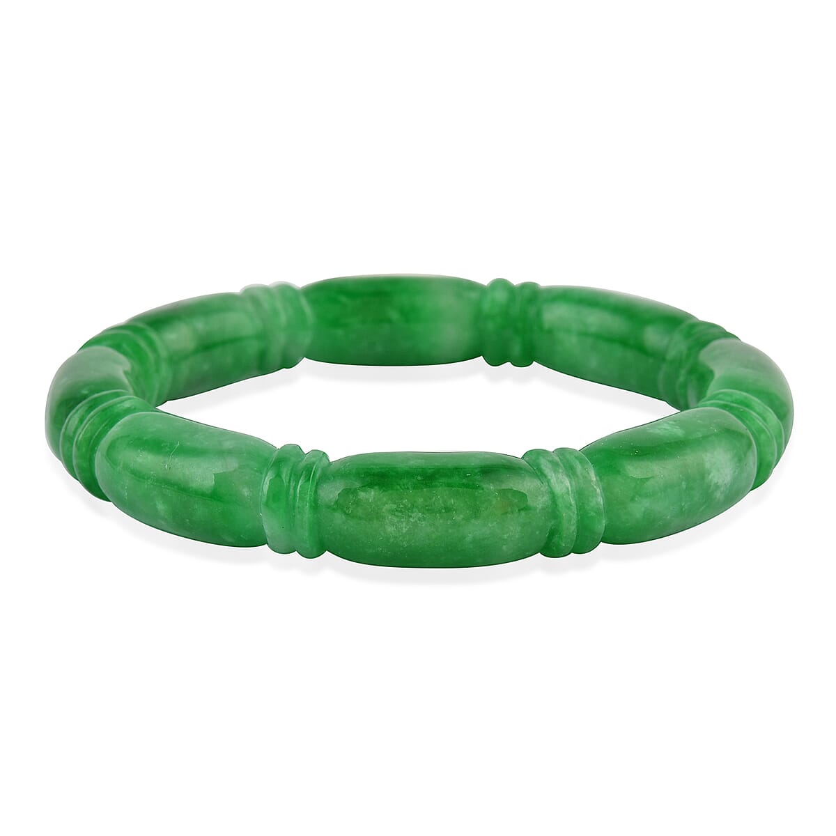 RARE FIND Green Jade Carved Station Bangle Bracelet (7.25 in) 264.00 ctw image number 0