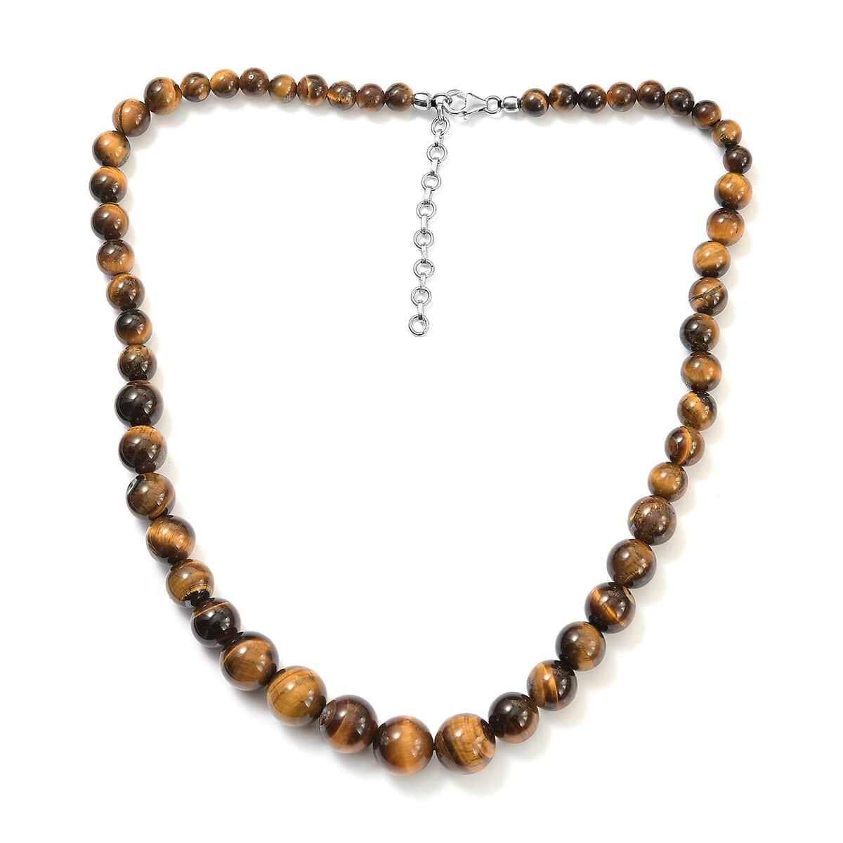 South African Tigers Eye Beaded Necklace 18 Inches in Sterling Silver 260.14 ctw image number 0