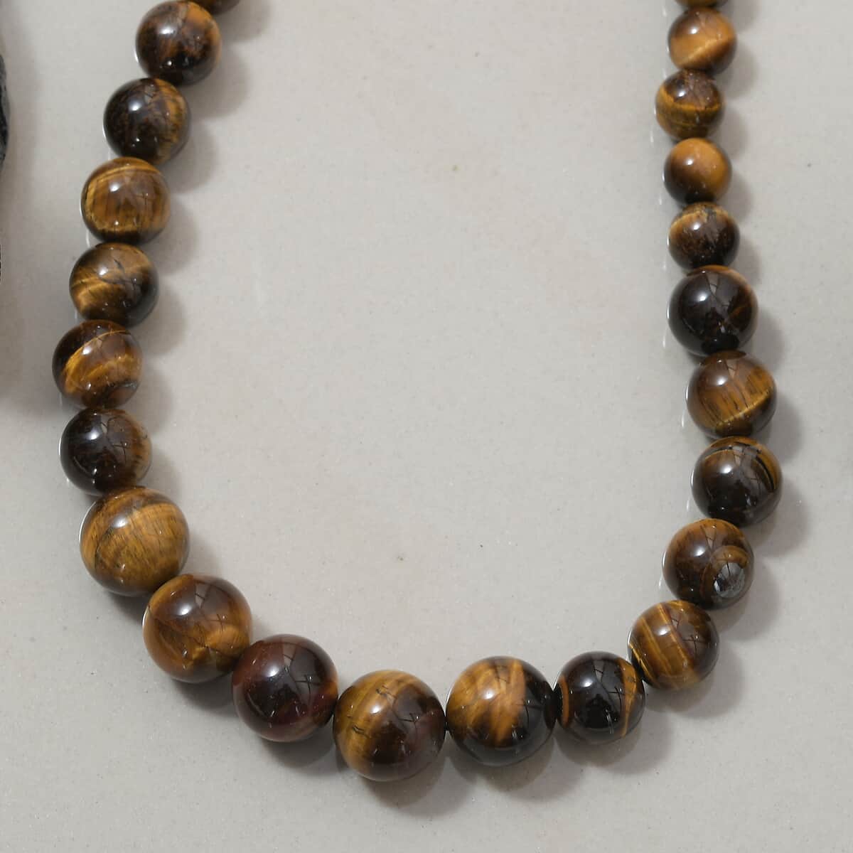 South African Tigers Eye Beaded Necklace 18 Inches in Sterling Silver 260.14 ctw image number 1