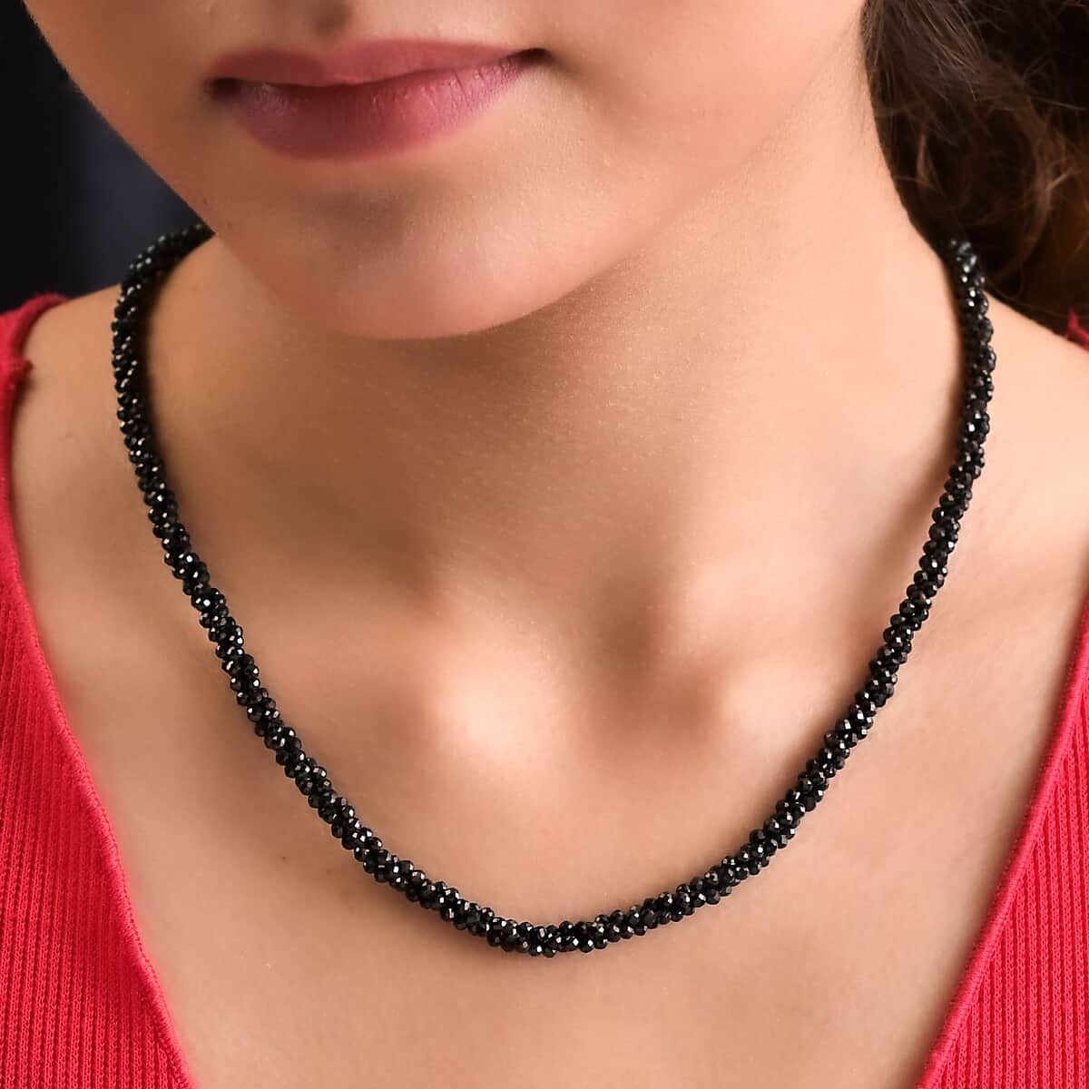Ankur Treasure Chest Thai Black Spinel Beaded Necklace, 20 Inch Necklace in Sterling Silver, Silver Bead Necklace 80.00 ctw image number 2