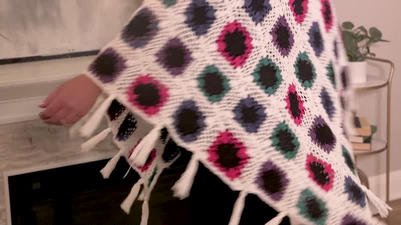 PASSAGE 100% Cotton Crochet White and Multi Color Square Poncho (One Size)
