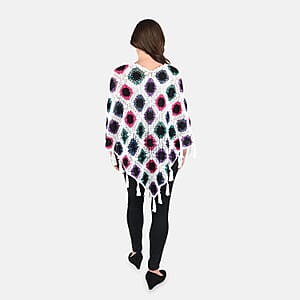 Passage Women's Cotton Poncho Crochet White and Multi Color Square Poncho (One Size)
