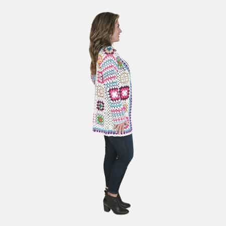 Passage 100% Cotton Crochet White and Multi Color Square Cardigan- (M) image number 2