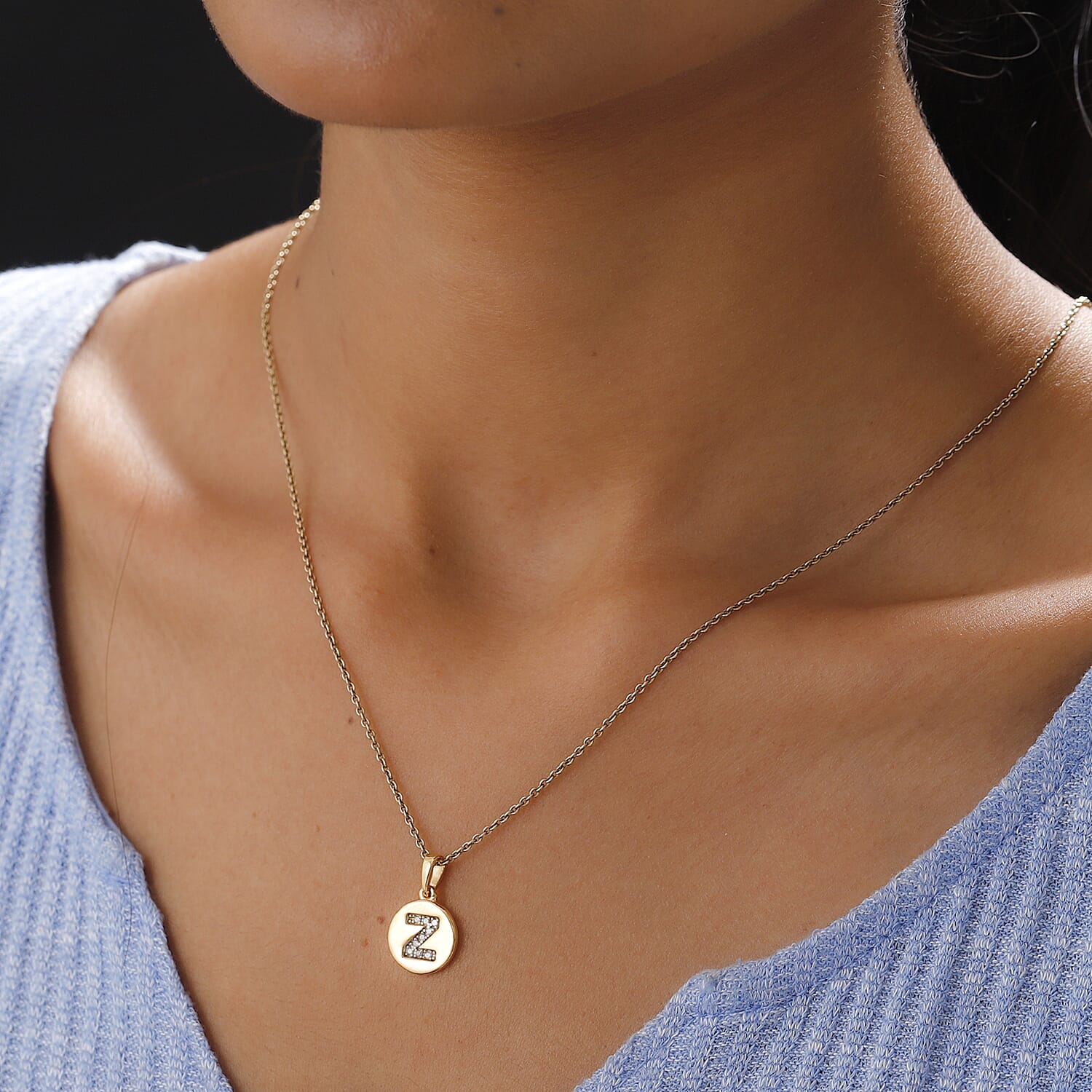 Lolos Exclusive Pick's Diamond Initial Z Pendant without Chain in 14K Yellow Gold Over Sterling Silver 0.07 ctw