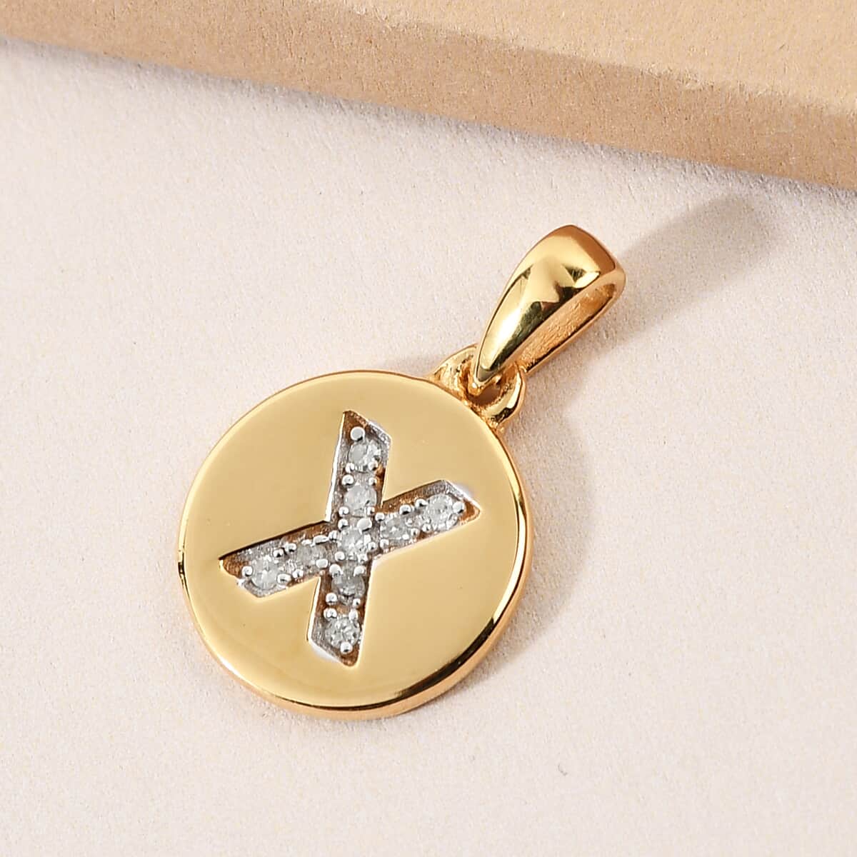 Lolos Exclusive Pick's Diamond Initial X Pendant in 14K Yellow Gold Over Sterling Silver 0.05 ctw image number 1
