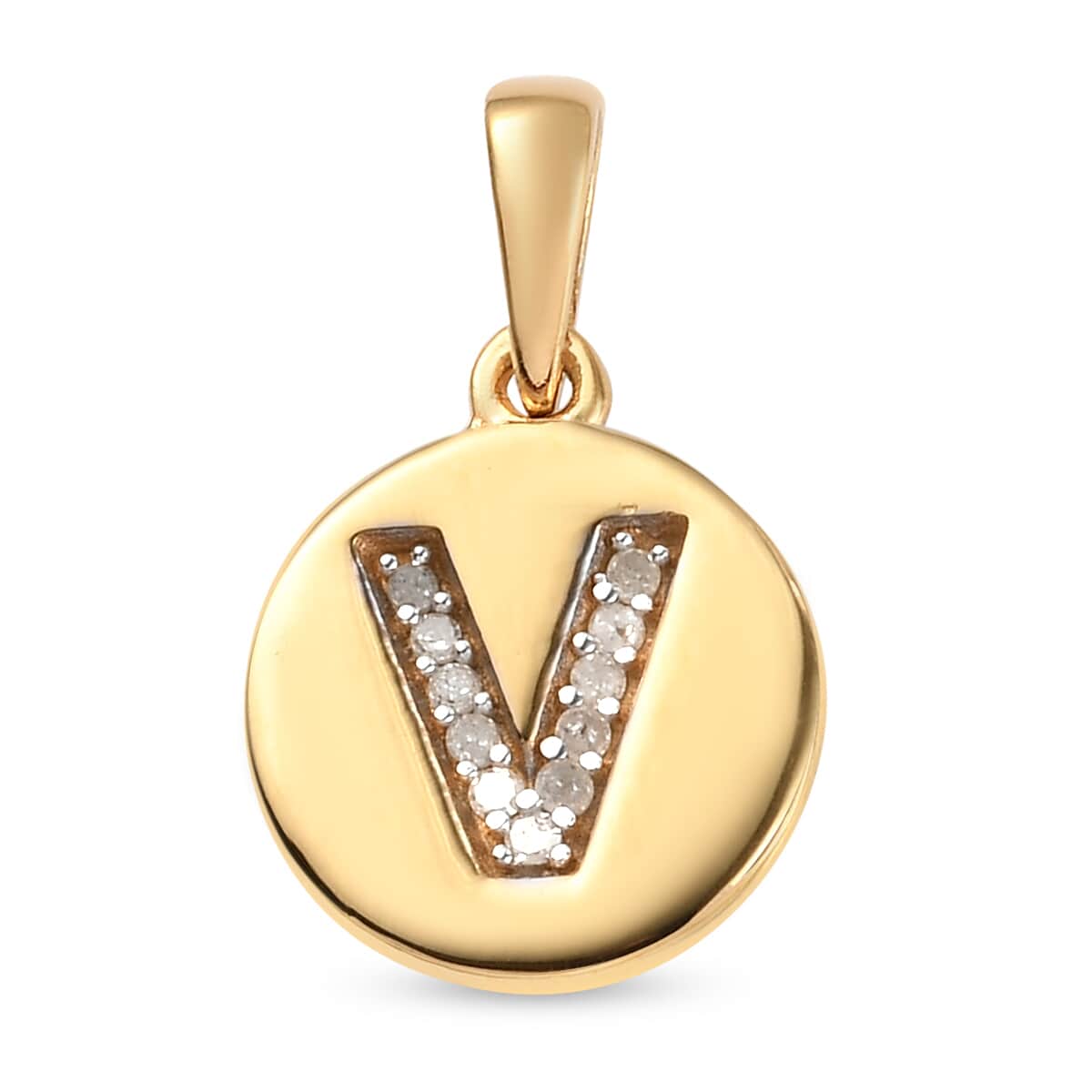 Lolos Exclusive Pick's Diamond Initial V Pendant in 14K Yellow Gold Over Sterling Silver 0.07 ctw image number 0